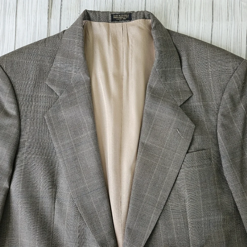Oscar de la Renta Vintage Tailored Plaid Blazer in Grey and Camel Size 41R